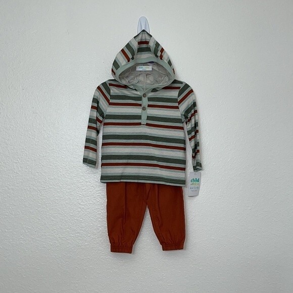 Carters baby outfit set 12 months hoodie top and pants. Green teal rust colored - Picture 2 of 10